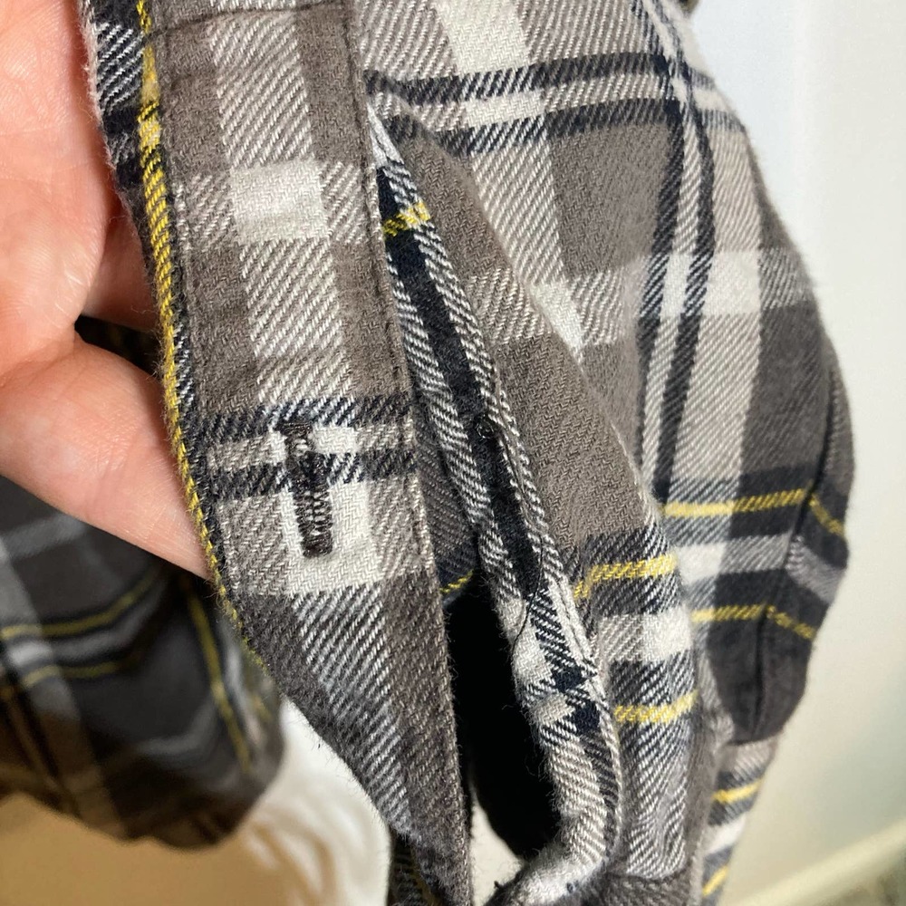 Eddie Bauer Mens XXL Gray Yellow Plaid Flannel Double Breasted Button Down Shirt - Picture 3 of 6